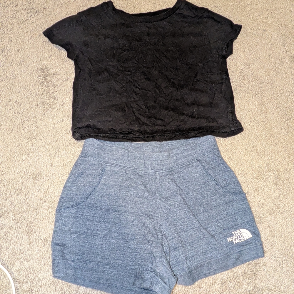The North Face Blue Shorts with Black Lace Top